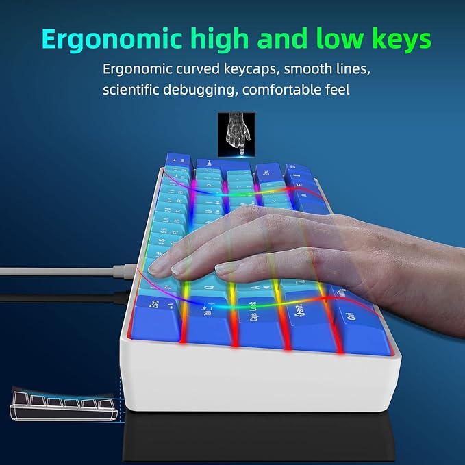 Snpurdiri 60% Wired Gaming Keyboard, RGB Ultra-Compact Mini Keyboard, Waterproof Mechanical Feeling Small Keyboard for PC/Mac Gamer, Typist, Travel, Easy to Carry on Business Trip (Blue-Wathet)