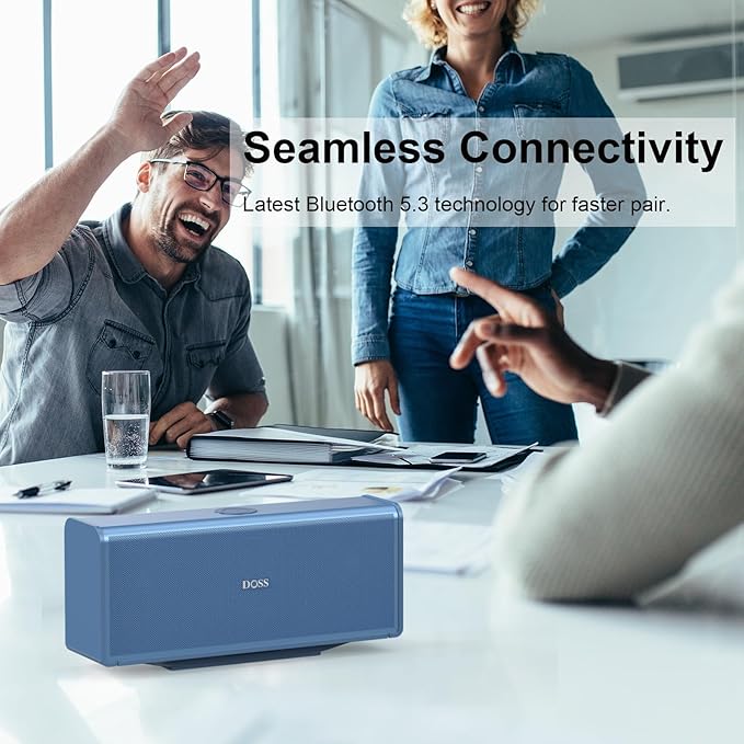 DOSS SoundBox Ultra Bluetooth Speaker with 2.1 Channel Audio, 80W Superior Sound with Deep Bass, Two DSP Technologies, 18H Playtime, BT 5.3, Wireless for Home, Office, Room-Blue