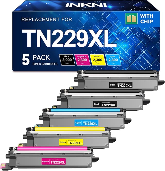 InkNI Compatible TN229XL TN229 MFC-L3780CDW Toner Cartridges Replacement for Brother TN229XL TN229 TN 229XL TN-229 for HL-L3280CDW HL-L3220CDW HL-L3300CDW MFC-L3720CDW HL-L3295CDW Printer (5 Pack)