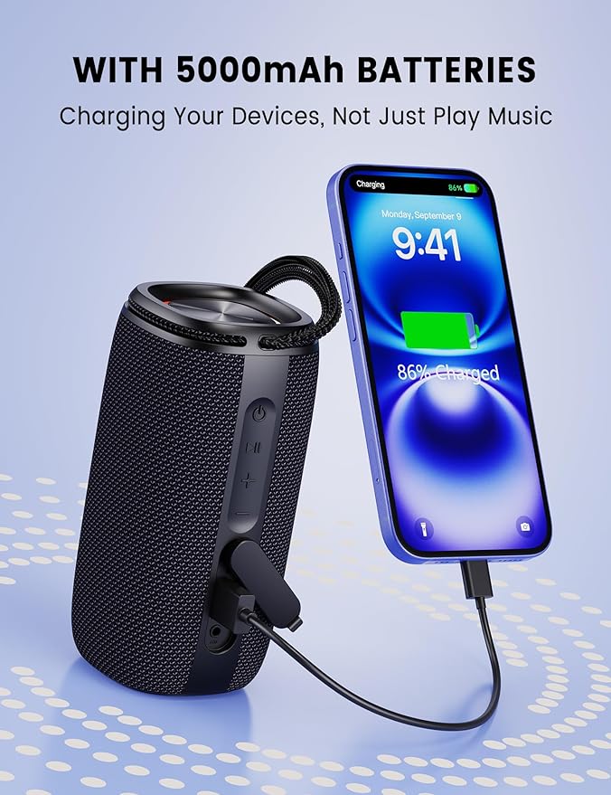 Bluetooth Speaker, Speaker Bluetooth Wireless with Light, BT5.3, IPX6 Waterproof Electronic Gadgets for Home/Party/Outdoor, Birthday Gift (Black)