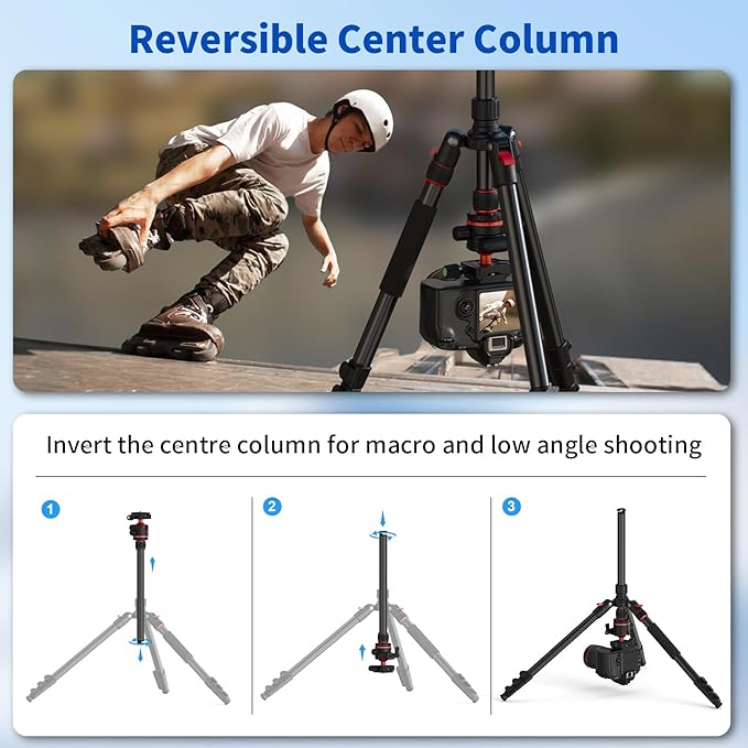 XXZU 74" Camera Tripod for DSLR/Monopod,360°Ball Head,Quick Release Plate,Phone Holder,Aluminum Lightweight Compact Travel Tripod Stand,Camera Tripod Compatible with DSLR/Phone,Max Load 10KG/22.05LB