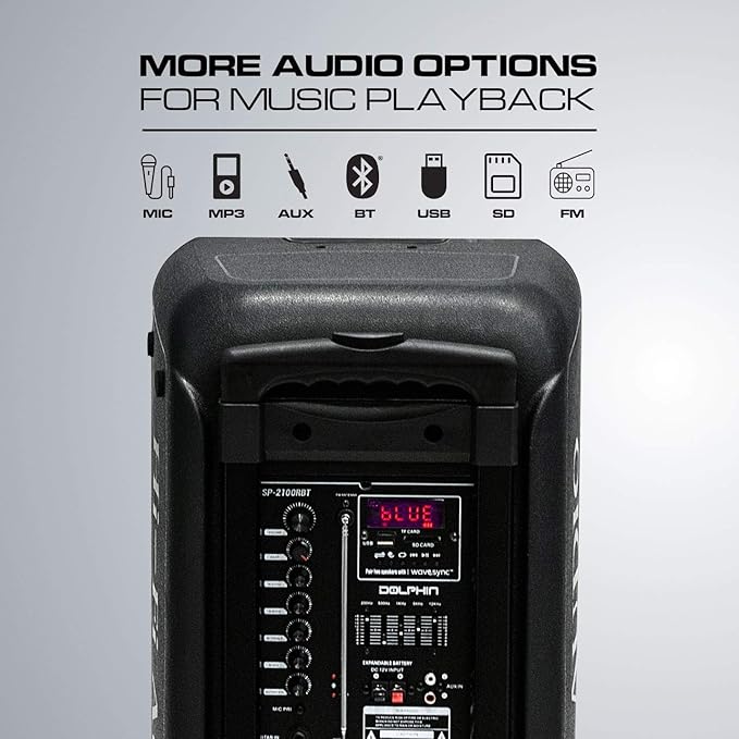 Party Speaker Dolphin Portable Bluetooth Speaker with Sound-Activated, TWS, Powerful X-Bass, Dual 10" Woofers, Long-Lasting Battery