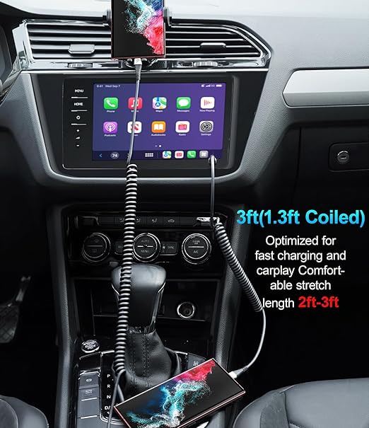 USB C to C 100W 3ft, 2Pack Coiled USB C Charger Cable for Car, Short Type C USBC Fast Charging Cable for iPhone 17/16/15/Pro/Plus/Pro Max/Samsung Galaxy S23, Compatible All Type C Devices