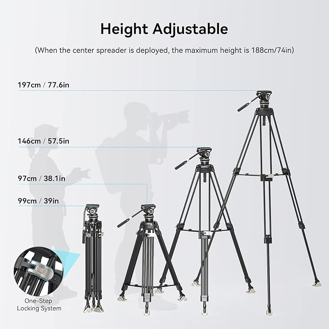 SmallRig AD-100 FreeBlazer Heavy-Duty Carbon Fiber Tripod System, 78" Video Tripod with One-Step Locking System, 360° Fluid Head and Dual-Mode Quick-Release Plate, Max Load 22 lbs for Camera -3989