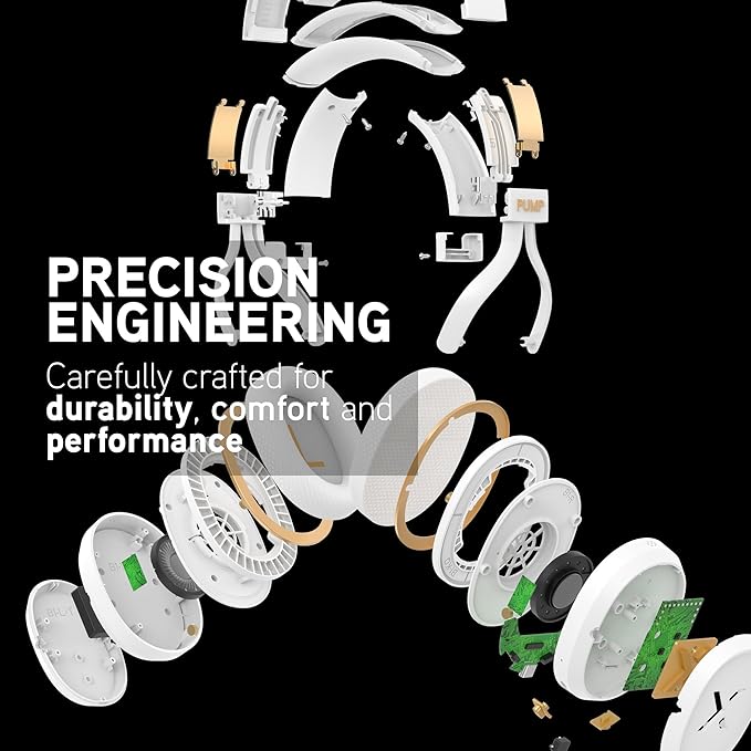 BlueAnt Pump X - The Gym Headphones | White/Gold | Sports Headphones | Cushioned & Cooling Ear Pads | (ANC) Active Noise Cancelling/Advanced Transparency | Wireless | Up to 58hr Play Time
