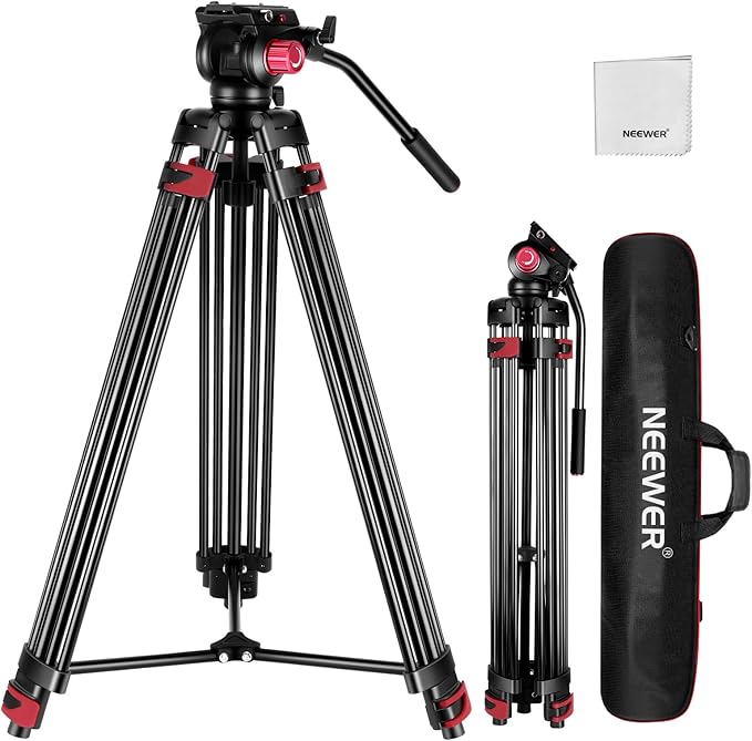 NEEWER 79" Camera Tripod with 360° Fluid Head, Heavy Duty Aluminum Alloy Video Stand with QR Plate Compatible with Canon Nikon Sony and Other DSLR Camera Camcorder, Load Up to 17.6lb, Cleaning Cloth