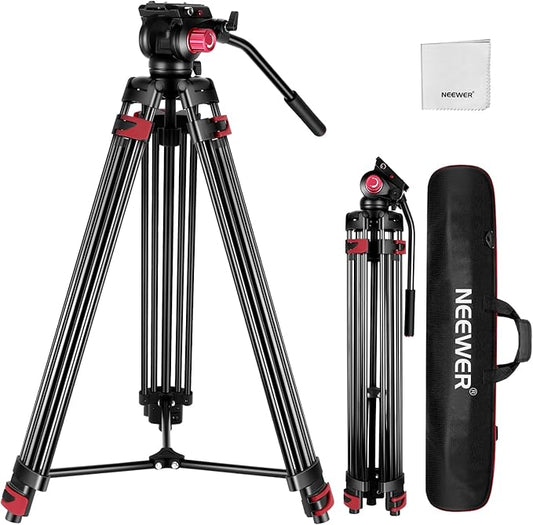 NEEWER 79" Camera Tripod with 360° Fluid Head, Heavy Duty Aluminum Alloy Video Stand with QR Plate Compatible with Canon Nikon Sony and Other DSLR Camera Camcorder, Load Up to 17.6lb, Cleaning Cloth