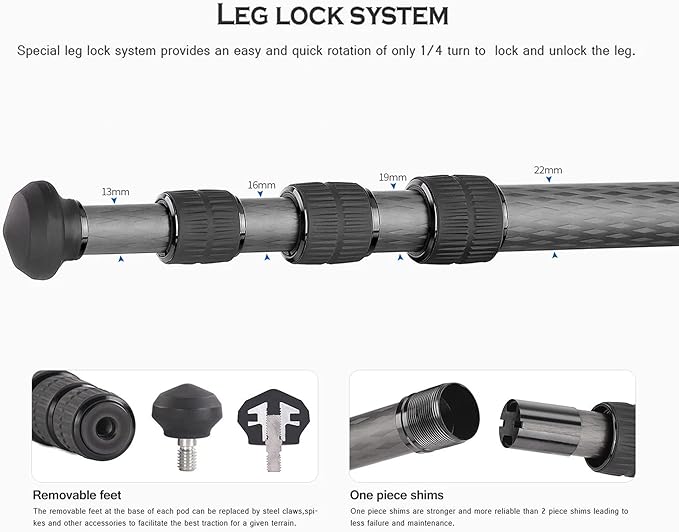 Leofoto 42" Lightweight Carbon Fiber Travel Tripod, Professional Compact Tripod for Camera DSLR Video, Max Load 13Lbs/6KG (LS-224CX)