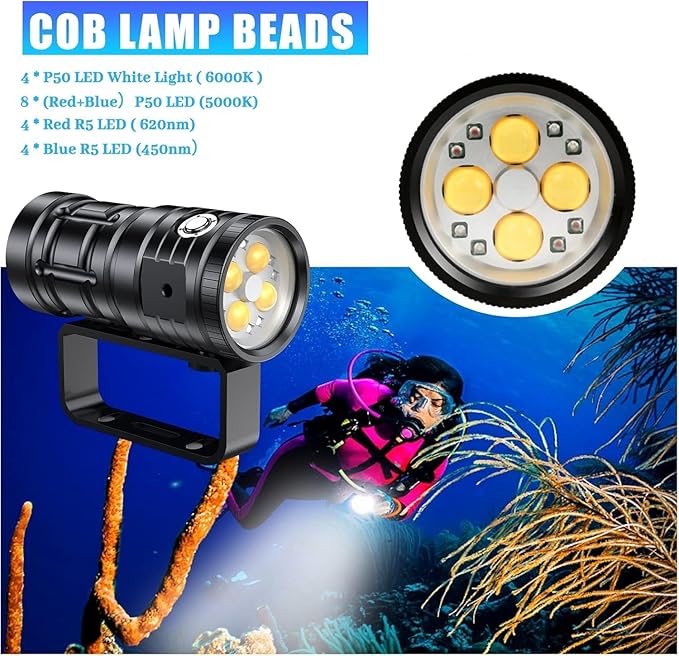 Dive Light for Underwater Photography, 5500Lumens Super Bright Diving Flashlight, 100M Waterproof Underwater Video Light with Type-C Charging, Professional for Underwater Lighting