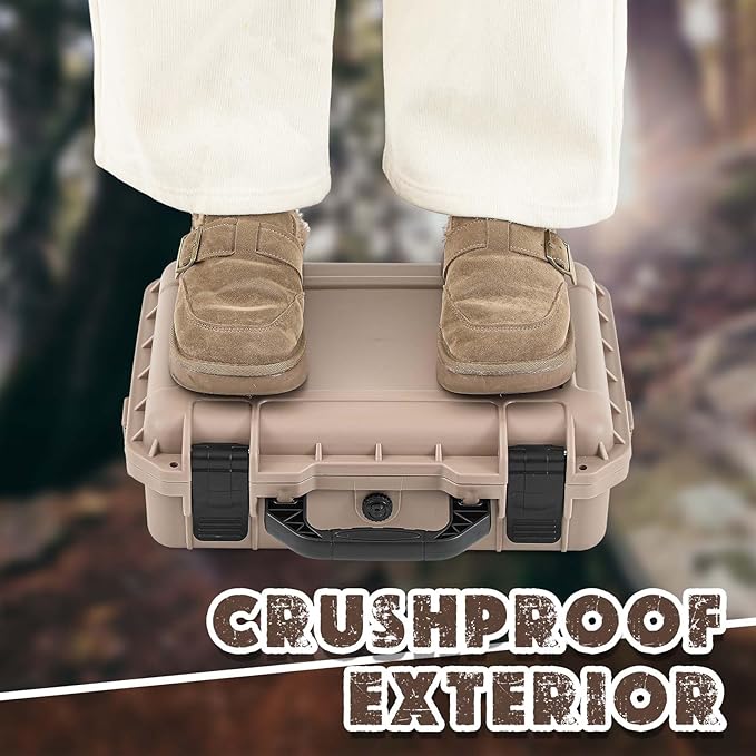 16.3 x 12.4 x 6.5 Inch Waterproof Hard Case with DIY Customizable Foam Insert Portable Protective Case with Knife for Camera Drones Equipments Tools Test Instruments (Tan)