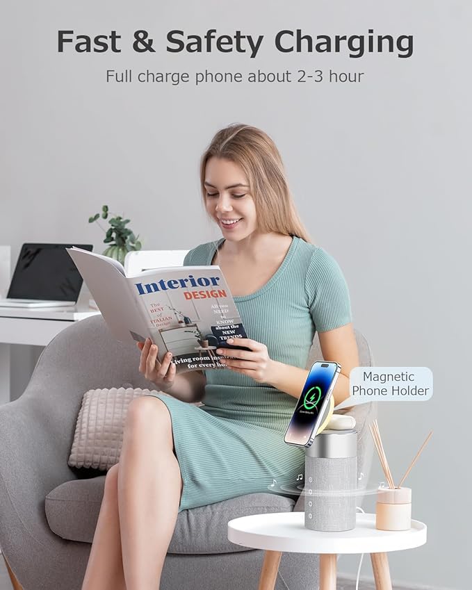 COLSUR Bluetooth Speaker with Night Light - 3 in 1 Magnetic Wireless Charger for iPhone 16/15/14/13/12 Series, AirPods Pro/3/2，Gifts for Men& Women
