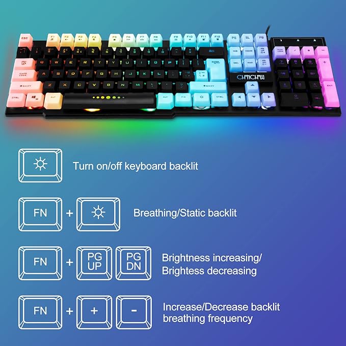 CHONCHOW Gaming Keyboard and Mouse Combo,USB Wired 104-Keys Full Size Light Up Keyboard Mic 3600DPI Rainbow Backlit Mechanical Feeling Compatible with PC Xbox Mac OS Game and Work