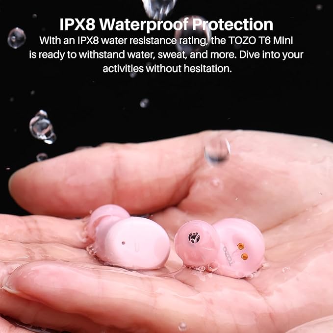 TOZO T6 Wireless Earbuds, IPX8 Waterproof Ear Buds, Stereo Bass Sound Bluetooth 5.3 Headphones in Ear, 50 Hours Playtime Earphones, Wireless Charging Case, Custom 32 EQ via APP