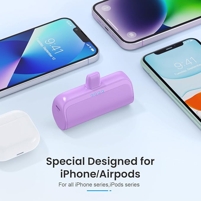 Mini Portable Charger Power Bank for iPhone,5200mAh Portable Phone Charger, Ultra-Compact PD Fast Charging Battery Pack Compatible with iPhone 14/14 Plus/Pro Max/13/12/12 Mini/11/XS/XR/X/8/7/6/6s
