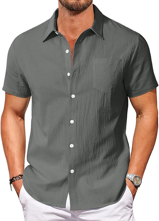 Vssjavun Mens Short Sleeve Button Down Shirts Casual Cotton Shirt Summer Beach Tops with Pocket
