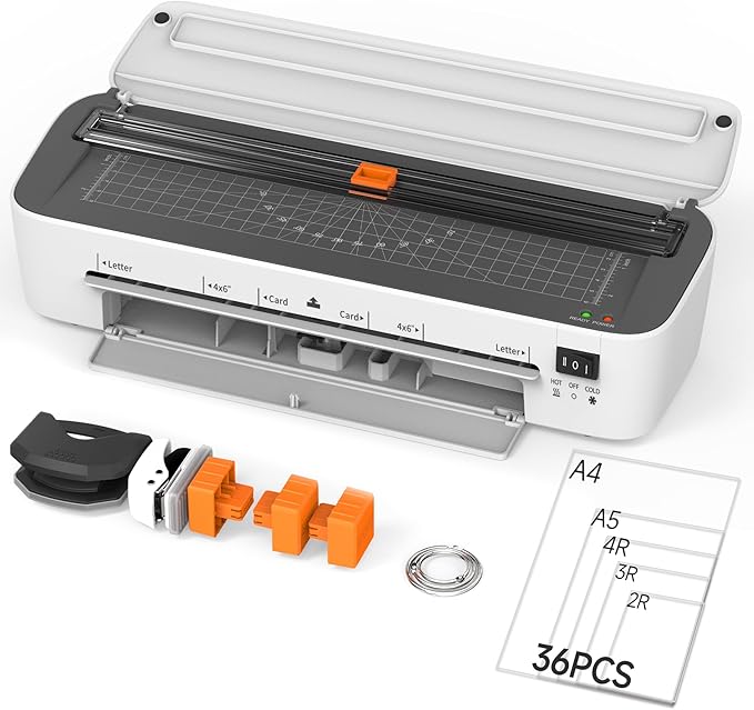 Laminator Machine, 11 in 1 Laminating Never Jam Technology with 36 Laminating Sheets, 9 Inch Thermal Laminator A4 Laminating Machine Hot & Cold with Paper Trimmer for Home Office School
