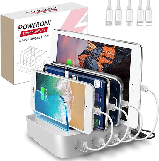 4 Port USB Charging Station - Fast Charging Dock for Multiple Devices Apple - Multi Device Charger Station - Compatible with Apple iPad, iPhone, Android, and Tablet - Charging Rack