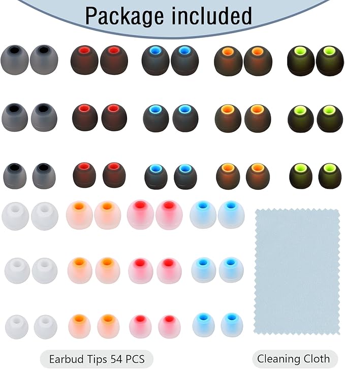 54 PCS Earbud Replacement Tips Silicone Earbud Tips Earbud Covers Fit for in-Ear Headphones (Inner Hole 3.8mm -5.1mm) Earbud Rubber Tips Ear Tips S M L