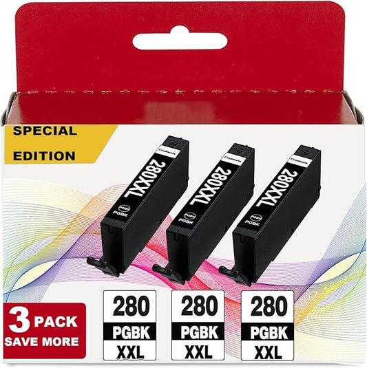 PGI-280 XXL PGBK Ink 3-Pack Replacement for Canon 280XXL for TR8620a TR8600 TR8622a TR8520 TS9521c TR7520 TS9120 TR8622 TS9520 TS6220 TS6320 TS702a TR8500 Printers for 280XXL 281XXL 280XL 281XL Black