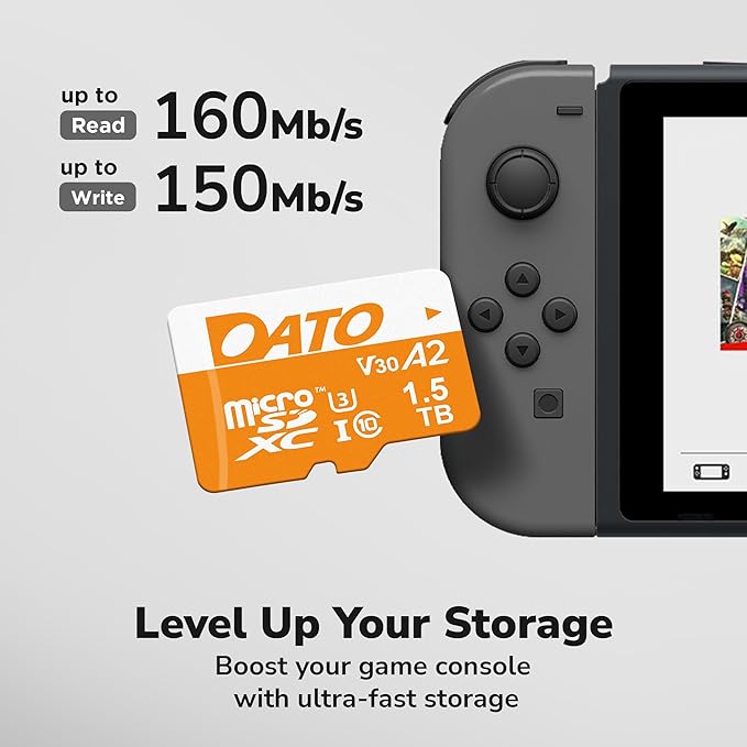 DATO 256GB Advance Plus microSDXC Memory Card, UHS-I, C10, U3, V30, A2, 4K UHD, Up to 160/150 MB/s, for Mobile Phones, Tablets, Gaming Consoles, Cameras, Drones, and Professional Equipment