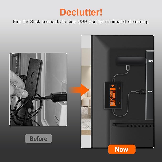 Fire Stick Power Adapter, USB Power Cable for Fire TV Stick, Powers Streaming TV Sticks Directly from TV's USB Port, 5V/2.1A for FireStick 2/3/4K/4K Max/Lite, Eliminates The Need for AC Adapter