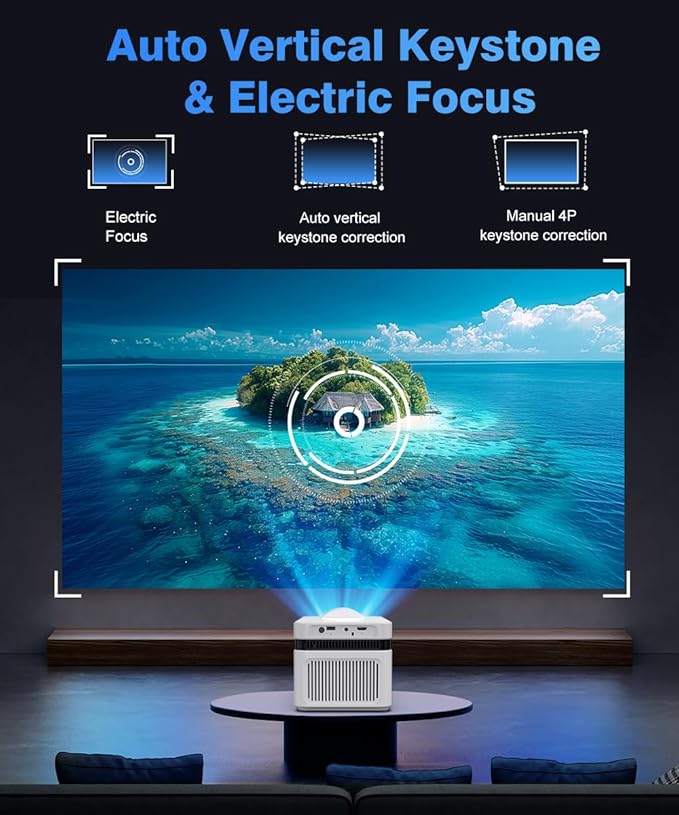 Short Throw Projector with 4k Support, Built-in Android 13, Smart Projector with Wifi and Bluetooth , Electric Focus, 2 x 8W Stereo Speakers for Bedroom and Outdoor Use HY450NTV