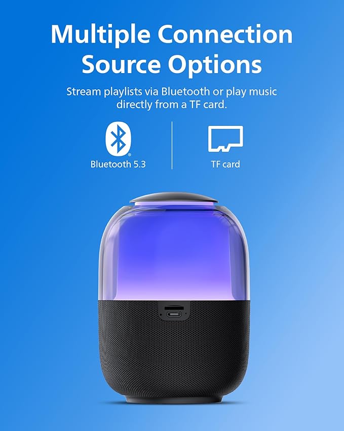 Philips S2108 Portable Bluetooth Speaker, 5W RMS, 7H Playtime, TWS Stereo Pairing, LED Light Effects, USB-C Charging – Punchy bass, Compact Wireless Speaker for Home, Outdoor, Travel