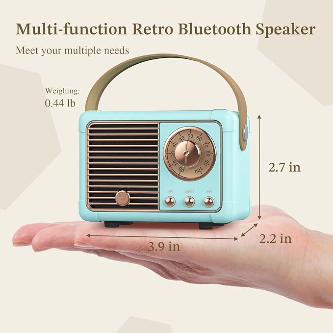 PRUNUS J-999 Retro Bluetooth Speaker,Vintage Decor,Mini Wireless Bluetooth Speaker,Cute Old Fashion Style Support USB/TF Card/AUX for Kitchen Desk Bedroom Office Party Outdoor(Blue)