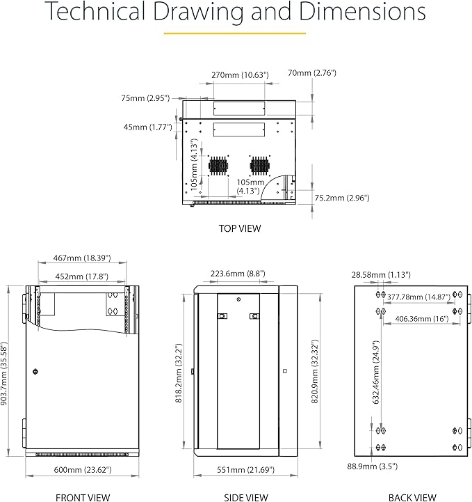 StarTech.com 4-Post 18U Wall Mount Network Cabinet w/ 1U Shelf, 19" Wall-Mounted Server Rack Kit for IT / Data Computer Equipment, Ships Fully Assembled
