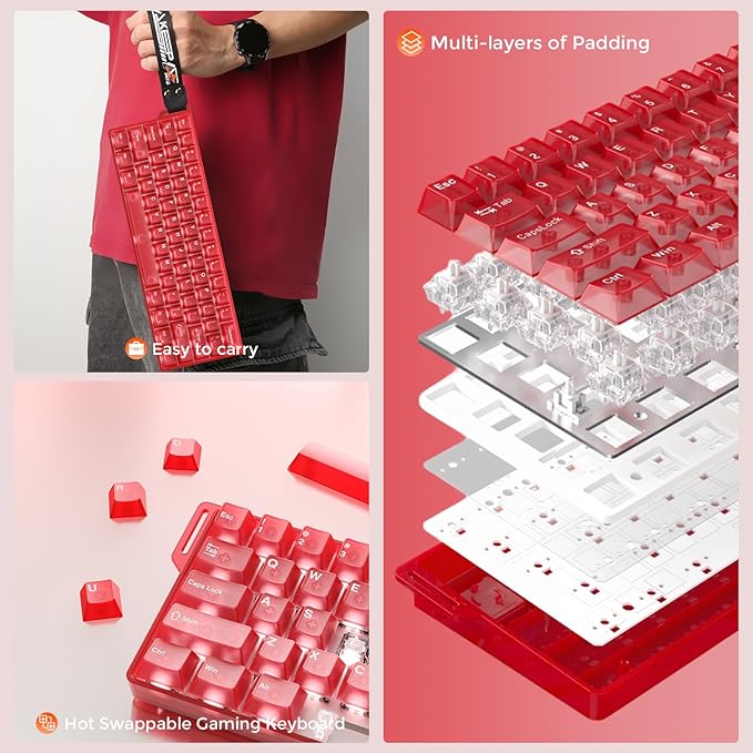 DAREU COOL60 60% Hall Effect Gaming Keyboard with Magnetic Switch, SOCD, 0.01mm Actuation Adjustable Rapid Trigger,8000 Hz Polling, Frosted Transparent Keycaps, Hot-swap, RGB Backlit