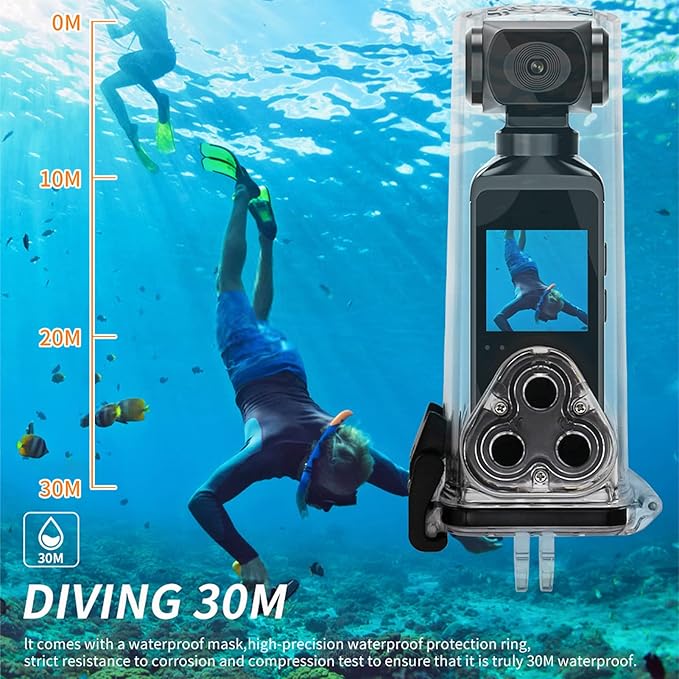 4K HD Camera, 270° Rotatable Large Wide Angle, 30m/98ft Underwater Camera with & Mic for Outdoor Riding Diving Shooting, 1000mAh Rechargeable