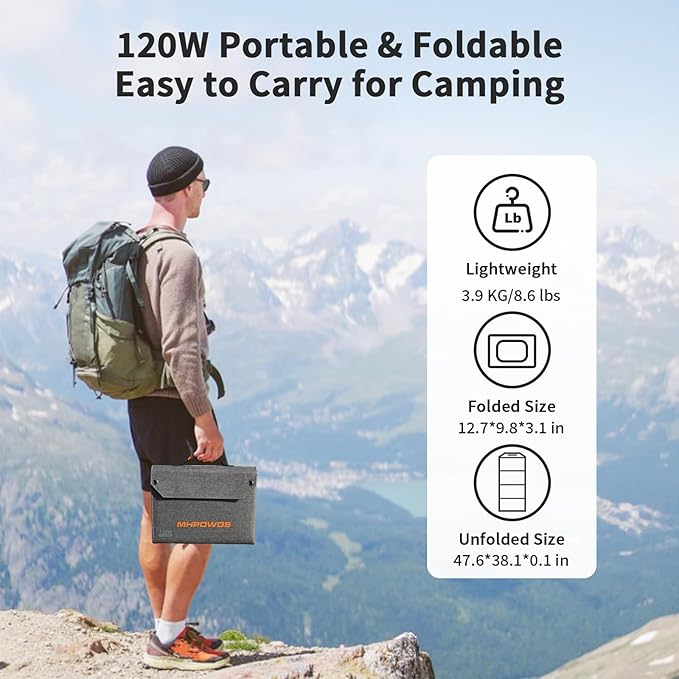 120W Foldable Solar Panel, 23% High-Efficiency Portable Charger with USB-C/2xUSB-A/DC Outputs, ETFE Monocrystalline IP65 Waterproof for RV Power Stations Camping Off-Grid Living Backpacking