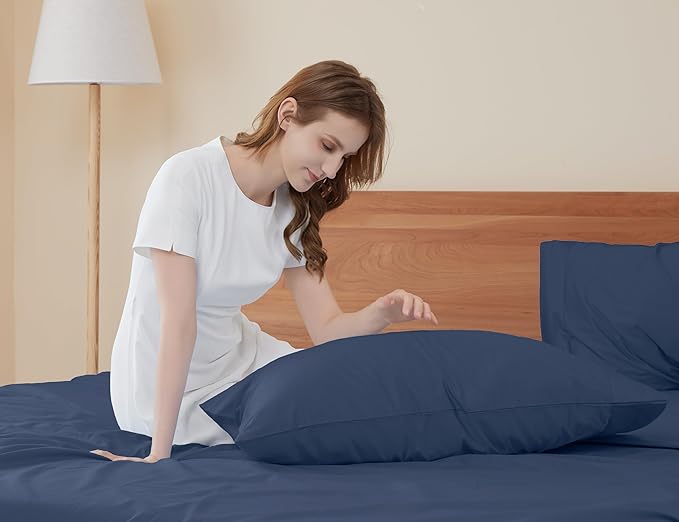 Sunflower Queen Pillowcases Set of 2, 100% Cotton Queen Size Pillow Cases 2, 20×30 inches Crown Blue, Soft and Breathable