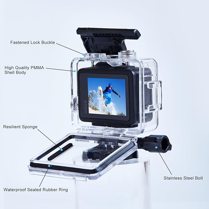 196FT/60M Waterproof Case for Go Pro Hero 4K, Underwater Diving Protective Housing Shell for Go Pro Hero 4K Compact Action Camera with Mount Hero 4K Accessories Kit