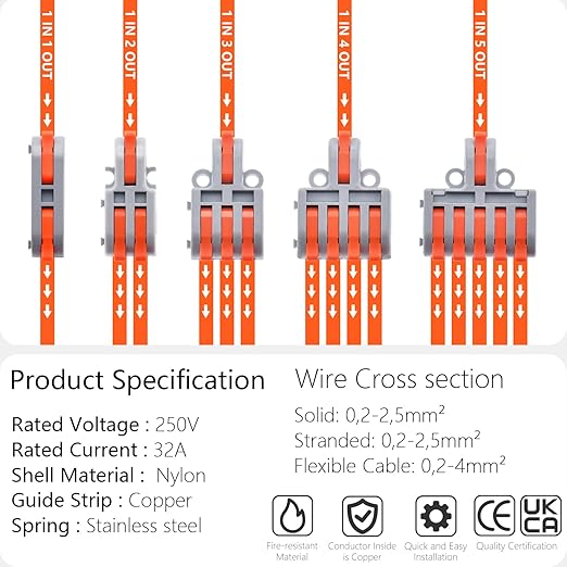 32Pcs Lever Wire Connectors, DIY Mini Compact Splicing Assortment Quick Electrical Connector Kit for 24-12 AWG