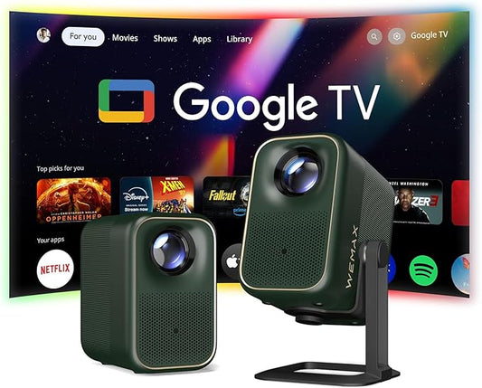 WEMAX Projector, Google TV Projector with Licensed Netflix, 320 ISO Lumens, 4K Support Smart Movie Projector with Adjustable Stand, Native 1080P with WiFi and Bluetooth Home Theater Projector