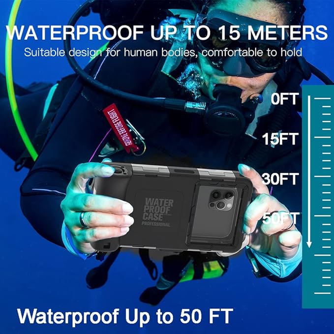 Waterproof Underwater Snorkeling Diving Phone Case for iPhone 16/15/14/13/12/11 Pro Max Mini and Galaxy S25/S24/S23/S22/S21 Ultra Plus Professional [15m/50ft] Photo Video Cover Cover (SG Blue)