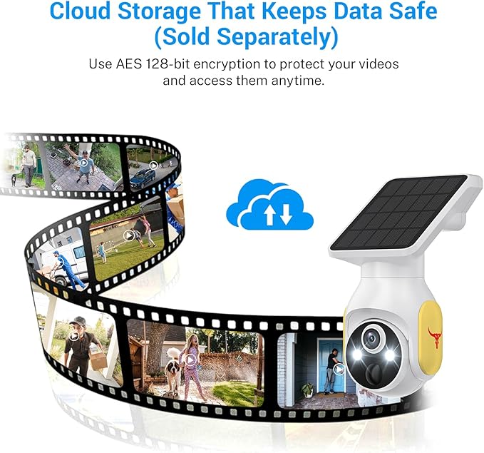 Solar-Powered 1080p WiFi Battery Camera, Security Cameras Wireless Outdoor for Home Surveillance, AI Human Detection, Color Night Vision, Cloud Storage (4G)