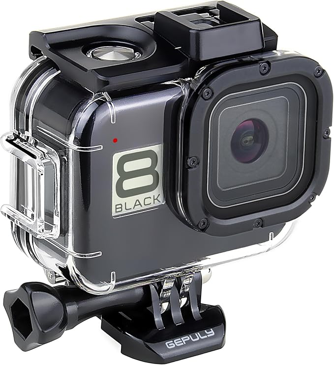 60M/196FT Waterproof Housing Case for GoPro Hero 8 Black, Dual Cold Shoe Slots Protective Underwater Diving Housing Shell for GoPro Hero 8 Black Action Camera
