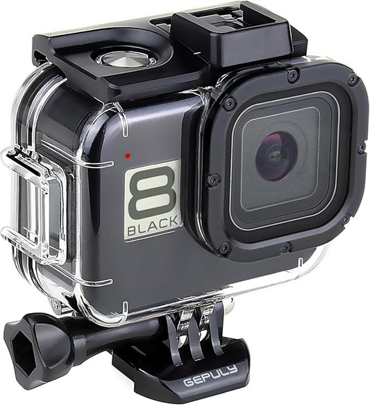 60M/196FT Waterproof Housing Case for GoPro Hero 8 Black, Dual Cold Shoe Slots Protective Underwater Diving Housing Shell for GoPro Hero 8 Black Action Camera