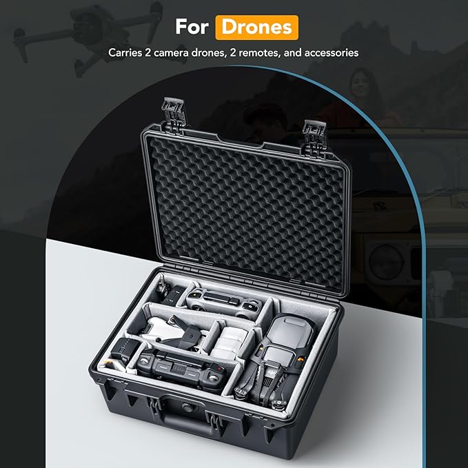Lykus PVC1 Waterproof Hard Case with Padded Dividers for Cameras, Lenses, Dual DJI Mavic/Air/Mini drones [CASE ONLY]
