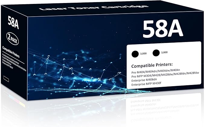 58A CF258A Toner Cartridges 2 Black Packs Compatible for HP-58A CF258A 58X CF258X for Laser Jet Pro M404n M404dn M404dw M304 Pro MFP M428dw M428fdn M428fdw M406 Enter Prise M406dn MFP M430f Printers