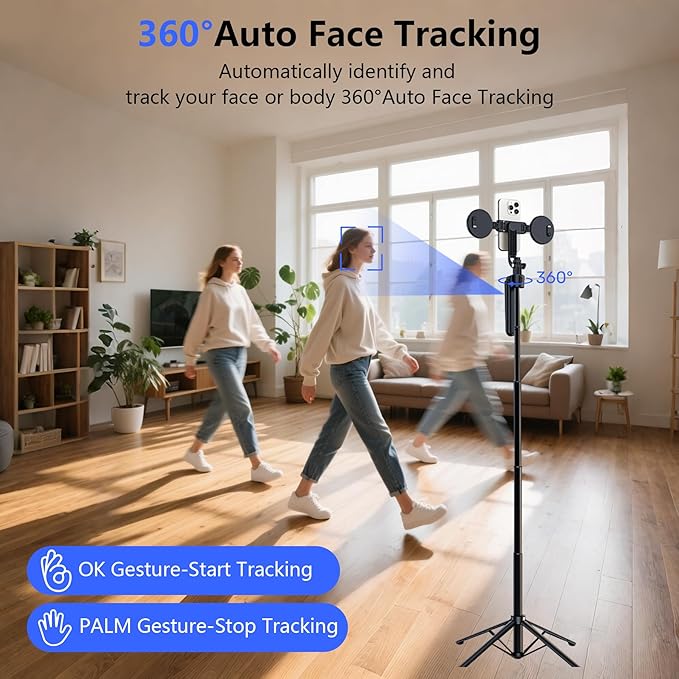 Auto Face Tracking Selfie Stick Tripod for iPhone with Light 70.9" Phone Camera Tripod Stand 360 Rotation Follows Your Movement with Wireless Remote for Content Creator Vlog Live Stream Video Record