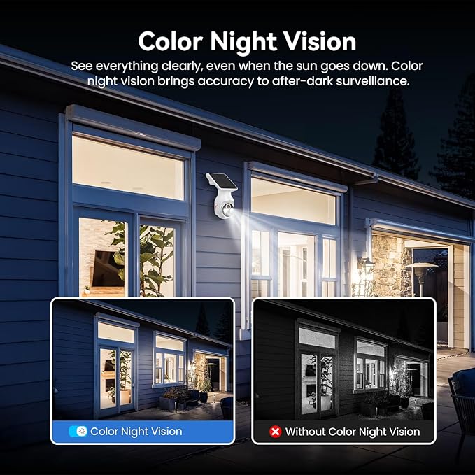 1080p WiFi Security Camera with Solar Panel, Battery Powered, Pan Tilt, AI Motion Detection, Night Vision, 2-Way Talk, IP65, Cloud Storage (Sold Separately), 2.4GHz WiFi Only