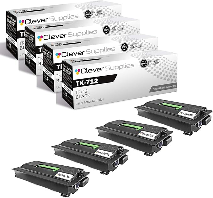 CS Replacement Toner Cartridge Compatible with Kyocera Mita TK-712 TK712 Black FS Series FS 9130 9130DN 9530 9530DN Toner Cartridge 4 Pack