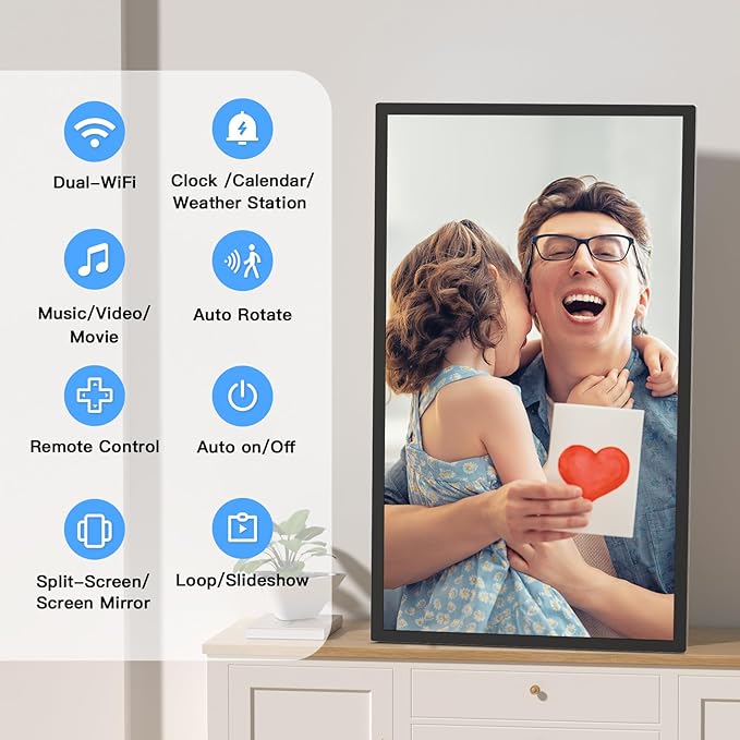 32 Inch Extra Large Digital-Picture-Frame - FHD IPS Dual-WiFi Digital Photo Frame, Remote Control, Smarthphone Synchronous Screen, Load Photo Video from Phone via APP Email, Digital Frame for Gallery