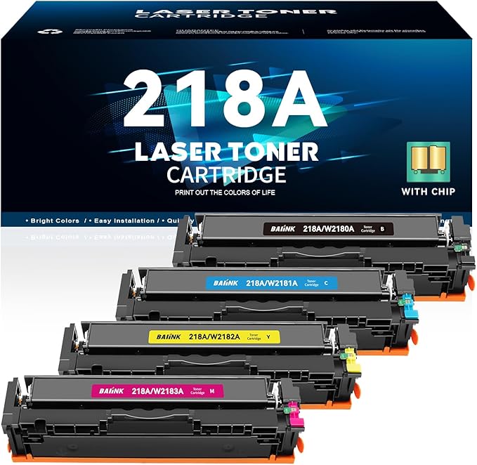 218A Toner Cartridge 4 Pack (with Chip) Replacement for HP 218A 218X Compatible for Color Pro 3201dw MFP 3301fdw 3301sdw 3301cdw 3201 3301 Printer W2181A W2182A W2183A (B/C/Y/M)