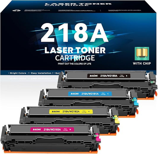 218A Toner Cartridge 4 Pack (with Chip) Replacement for HP 218A 218X Compatible for Color Pro 3201dw MFP 3301fdw 3301sdw 3301cdw 3201 3301 Printer W2181A W2182A W2183A (B/C/Y/M)