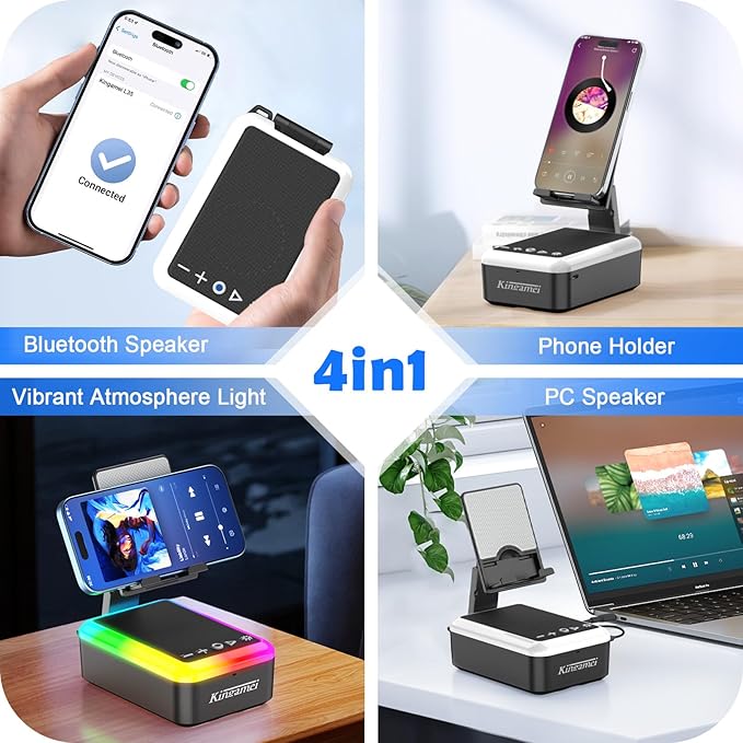 Gift for Men & Women | 3-in-1 Bluetooth Speaker, Cell Phone Stand & Portable Wireless Lanyard with Light | Unique Birthday Gift for Dad, Mom, Husband | Cool Tech Gadget