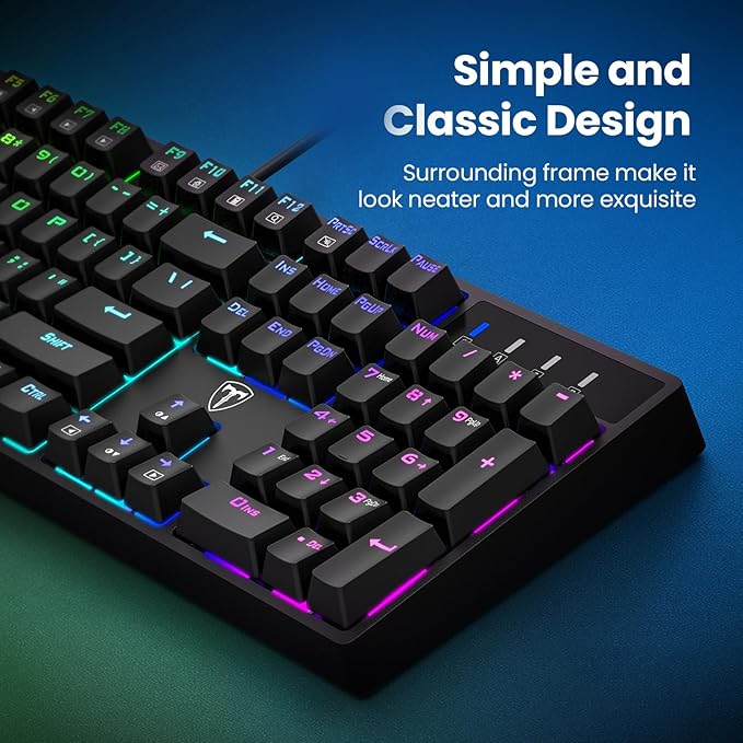 RisoPhy Mechanical Gaming Keyboard, Blue Switch USB Wired Keyboard, 20 RGB Light up Backlit Modes, 104 Key Full Size Clicky Keyboards, Anti-Ghosting/Spill-Resistant Rainbow LEDKeyboards for PC(Black)